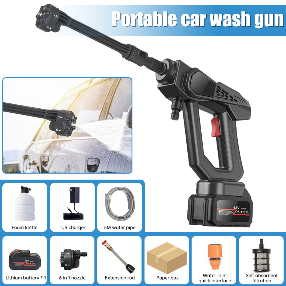 Portable 200W Car Wash Water Gun EU Plug Lithium Battery High-Pressure Washer Gun Household Car Pres