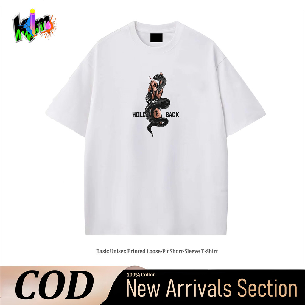 Kaos Lengan Pendek Oversize Unisex dengan Cetakan Ular Piton Keren Gaya Gelap, Bahan Katun Murni