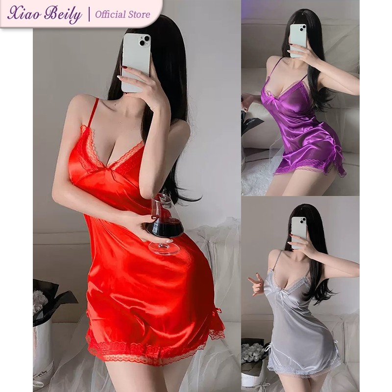 XiaoBeily Sutra Plus Ukuran Seksi Nighties Daster Pambahay Lingerie Sleepwear Gaun Malam Untuk Wanit