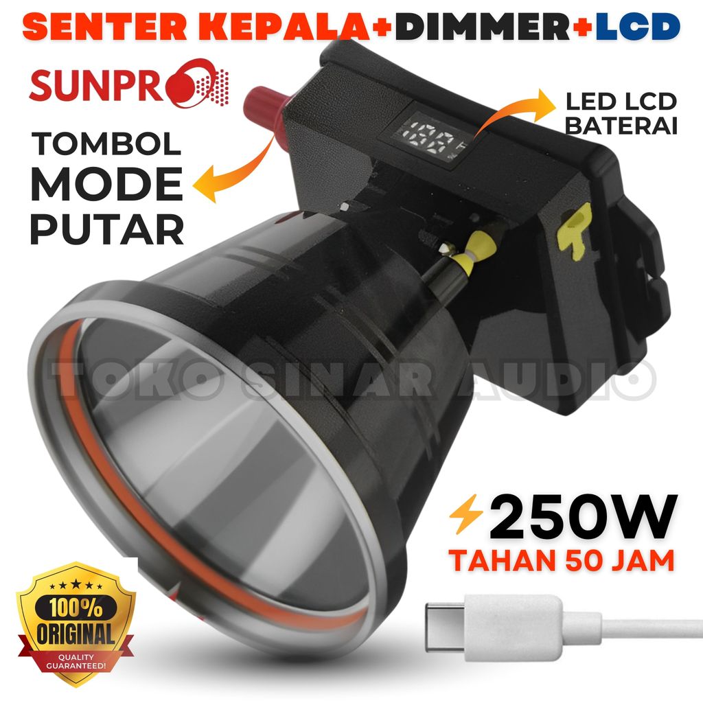 {CID} Senter kepala 250 Watt PREMIUM SUNPRO Tahan 50 Jam SL-992 | SL-990 | senter proyek | senter ke