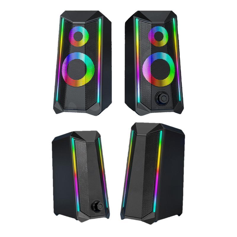 PC Speakers For Desktop, 2pcs Desktop Speakers With Colorful RGB Lights, USB Powered RGB Speakers Wi