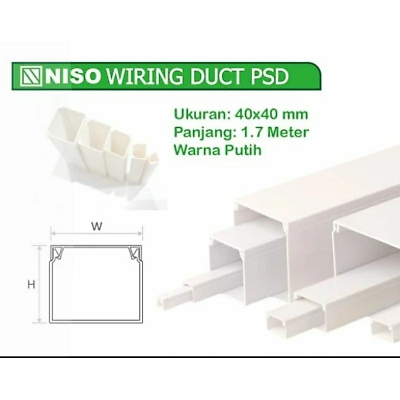 Kabel Ducting Niso 40x40 PSD putih Panjang 1,7Meter tidak berlubang pelindung kabel dekorasi rumah p