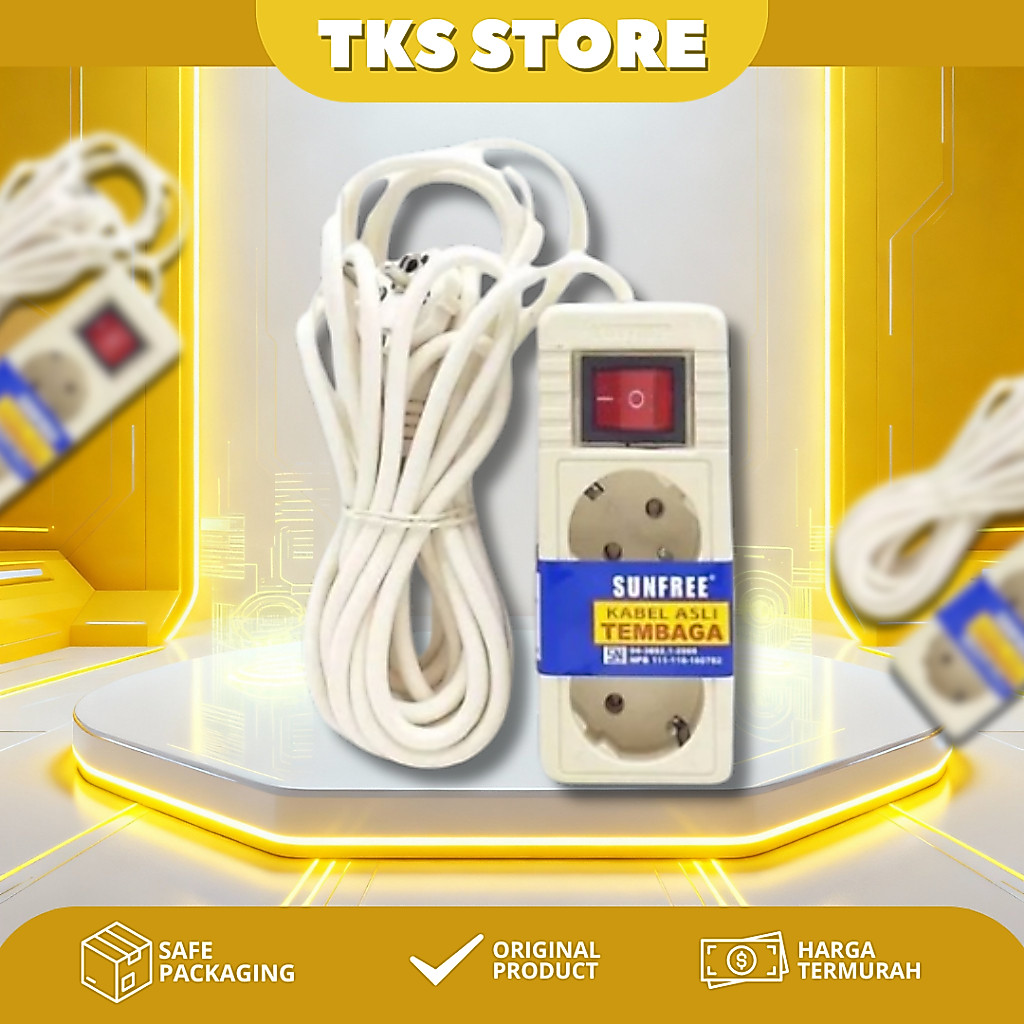 SUNFREE Cok Sambung/Stop Kontak Sunfree 2 Lubang Panjang 5 Meter + Kabel/Stop Kontak Kabel