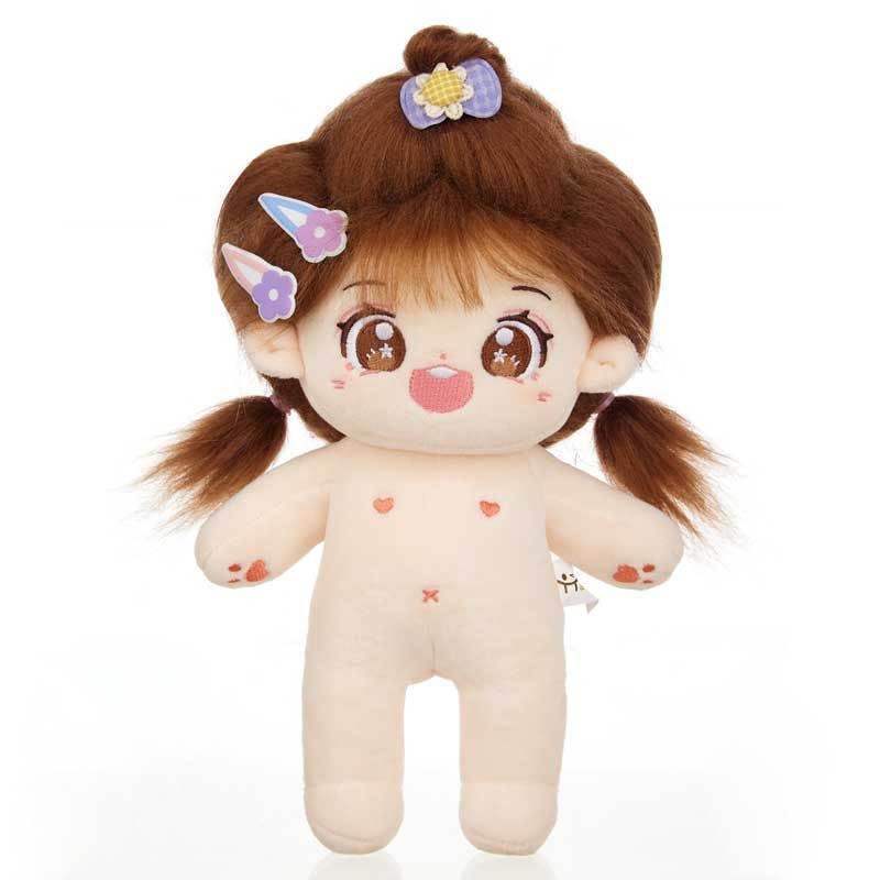 Cotton doll, naked doll with skeleton, fluffy hair plush toy