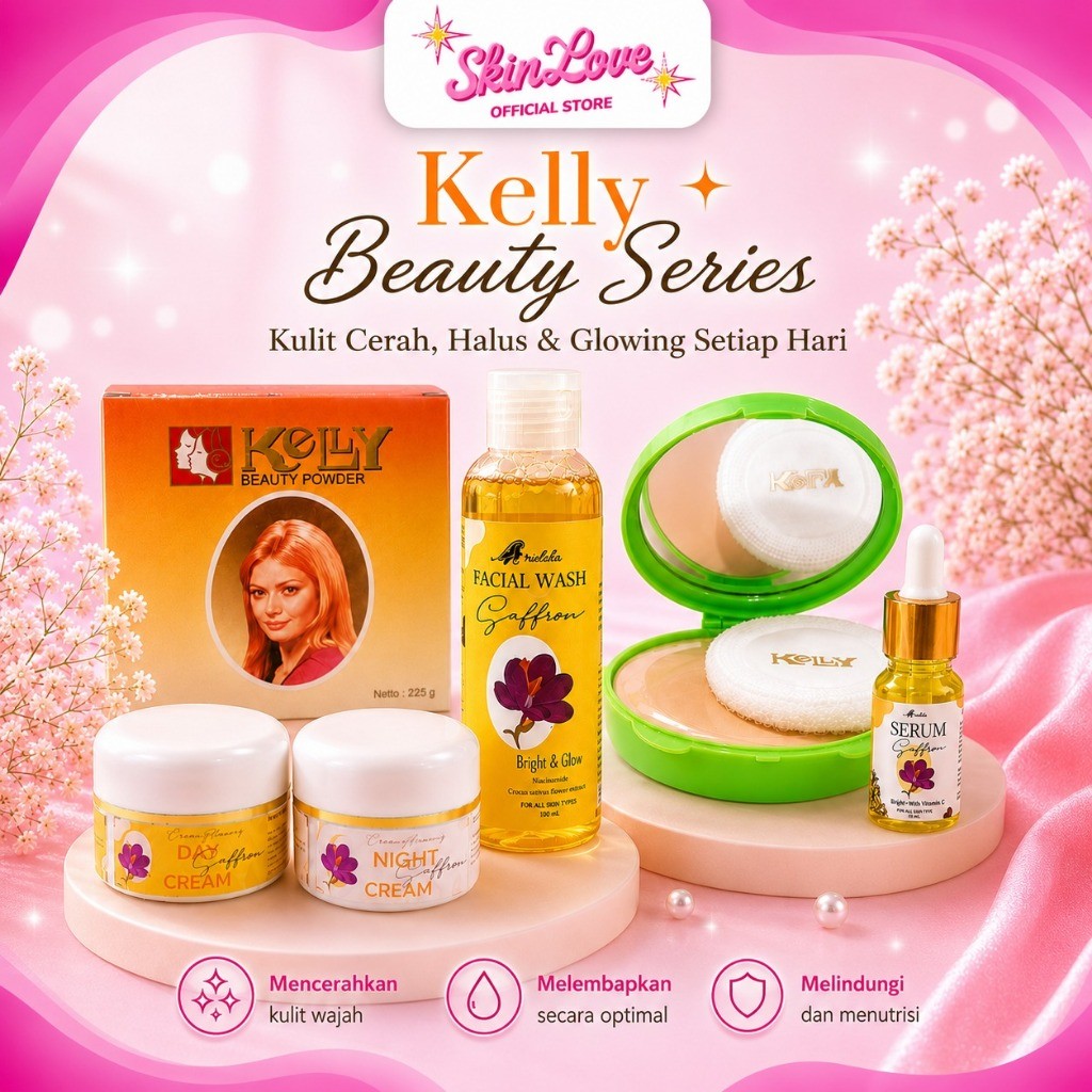 Bentala - Paket Glowing Kelly Beauty Series Bedak Kelly - Serum - FacialWash - Cream Siang Malam Saf