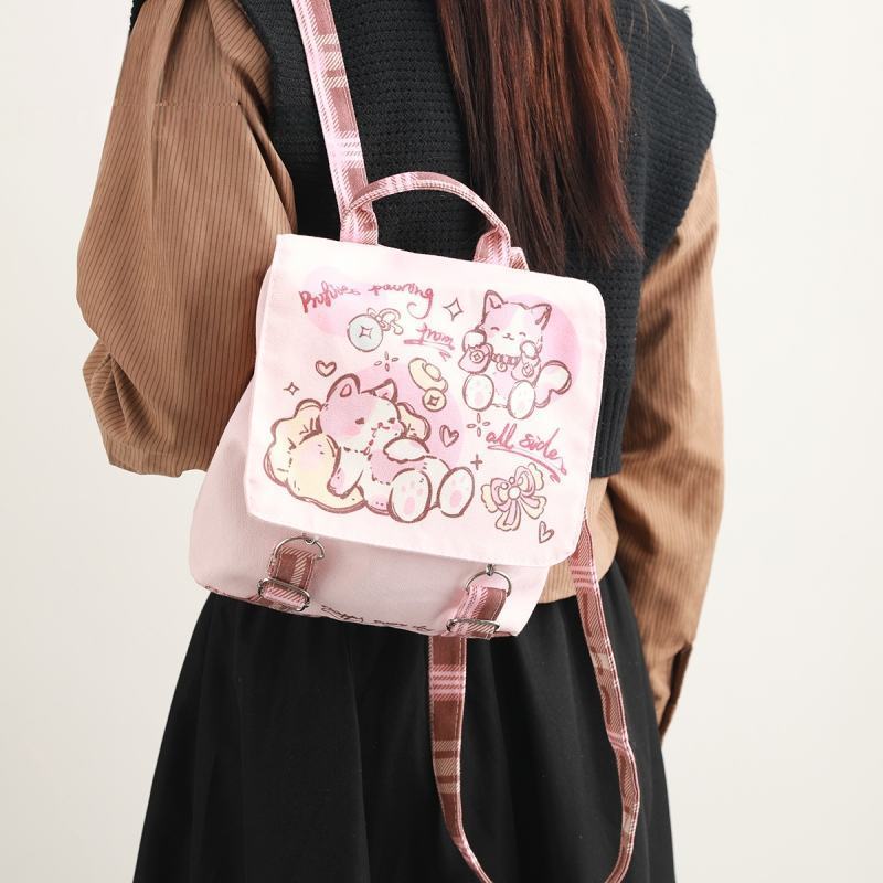 Ransel Anak Kucing Lucu Warna Pink/Tas Ransel Sekolah Kanvas Kapasitas Besar/Tas Ransel Serbaguna/Ta