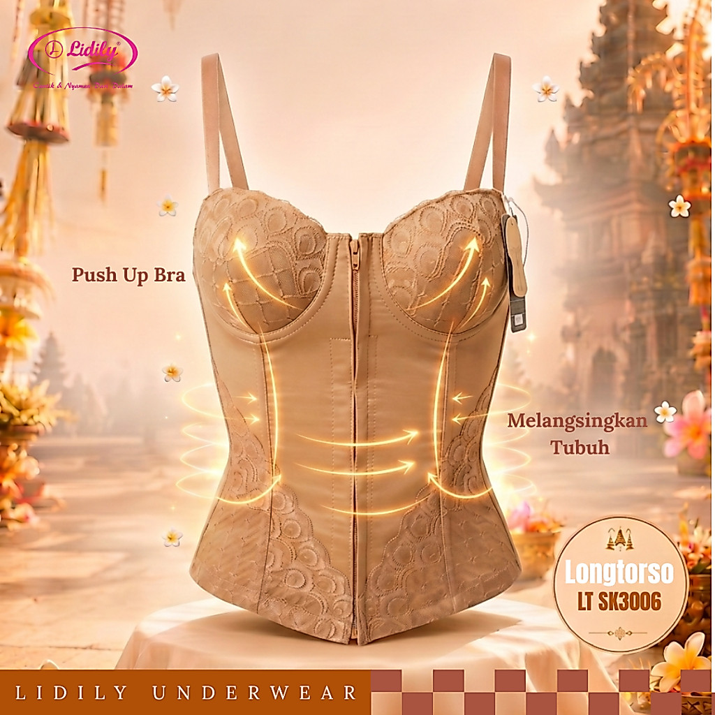 LIDILY Longtorso Premium Exclusive LT SK3006 Korset Wanita Bra Longline Push Up Cup B Pembentuk Tubu