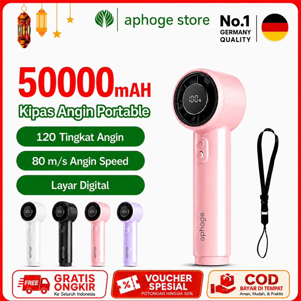 COD Kipas Angin Portable Mini Rechargeable 50000mAh Tahan 12 Jam, Kipas Tangan Turbo 100 Level Kecep