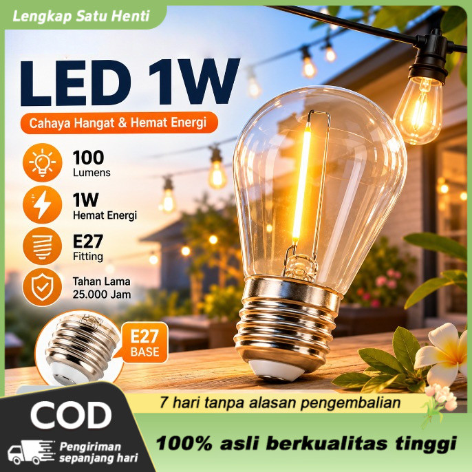10PCS LAMPU FILAMEN SL 1W LED /FILAMEN EDISON LAMPU GANTUNG BOHLAM CAFE LAMPU DEKORASI lampu led tah
