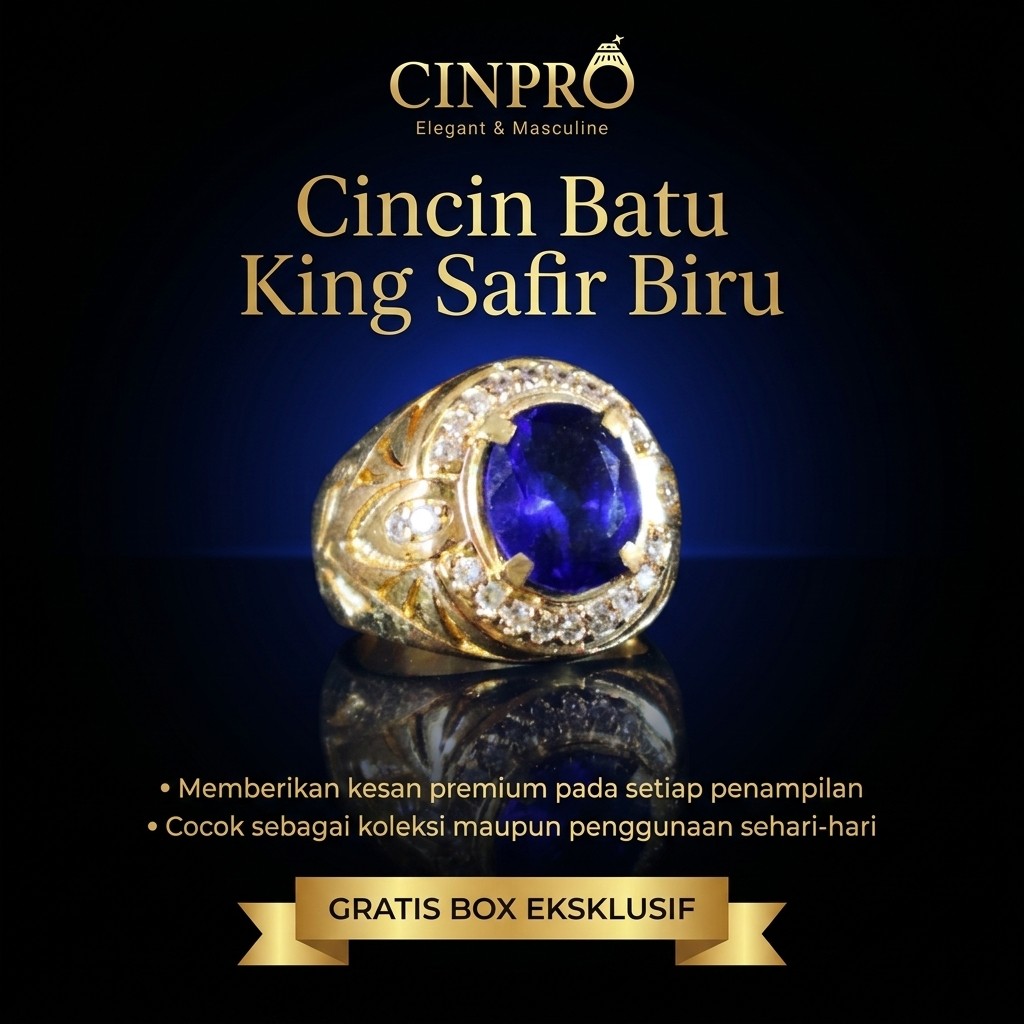 Cincin Batu King Safir Biru Cinprostore Ring Pria Siap Pakai untuk Pria Dewasa Kolektor Batu Permata