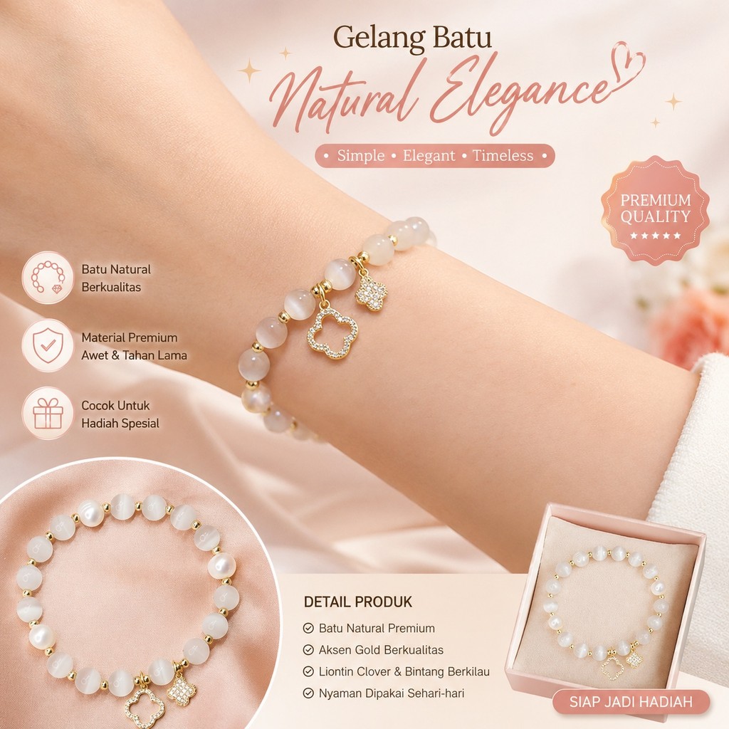 Gelang Manik Liontin Daun Cantik Gelang Soft Girl Aesthetic Gelang Batu Giok Semanggi