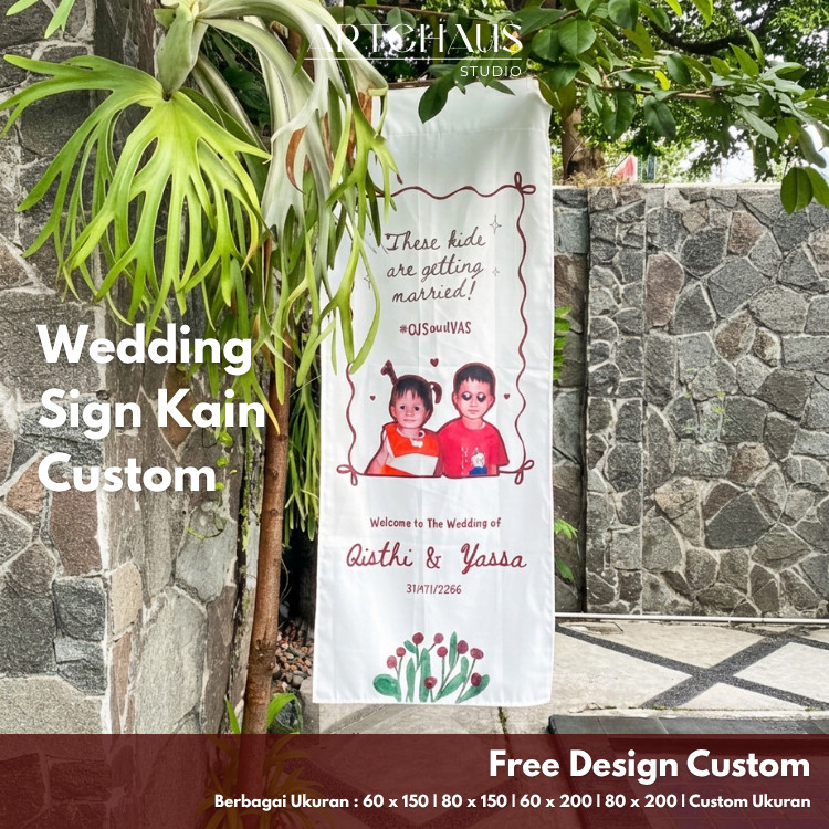 WELCOME SIGN WEDDING | WEDDING SIGN KAIN | UKURAN LENGKAP CUSTOM DESAIN, NAMA DAN FOTO