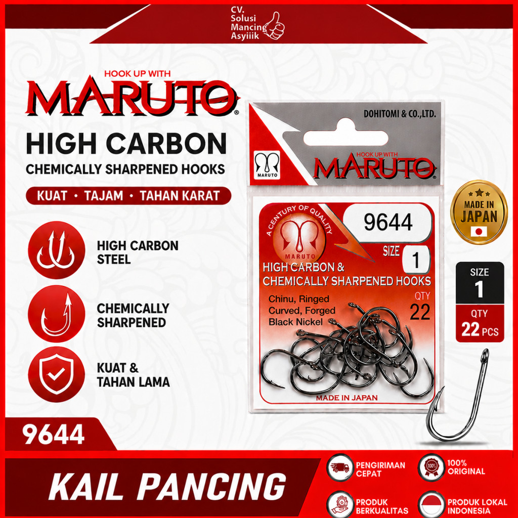 MATA KAIL MARUTO 9644 CHINU RING ORIGINAL JAPAN | HIGH CARBON STEEL BLACK NICKEL HOOK | KAIL PANCING