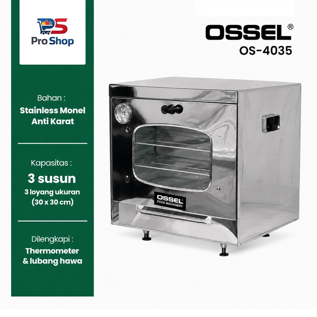 OSSEL Oven Tangkring Gas + Pengatur Suhu  OSSEL Gas Oven Stainless Anti Karat OS-4035 OSSEL