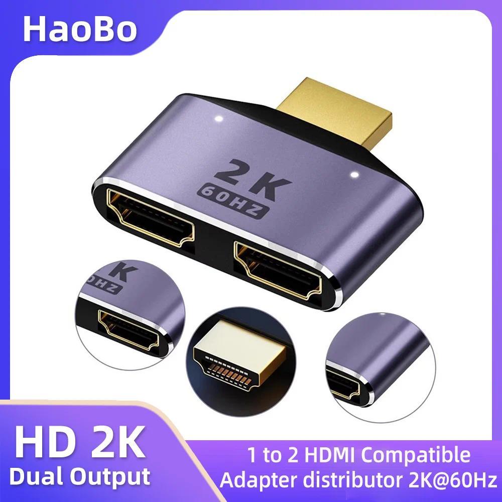 1 ke 2 HDMI-Compatible HD 2K Dual Output Splitter Monitor Adapter Satu HDMI Male ke Dual HDMI Female