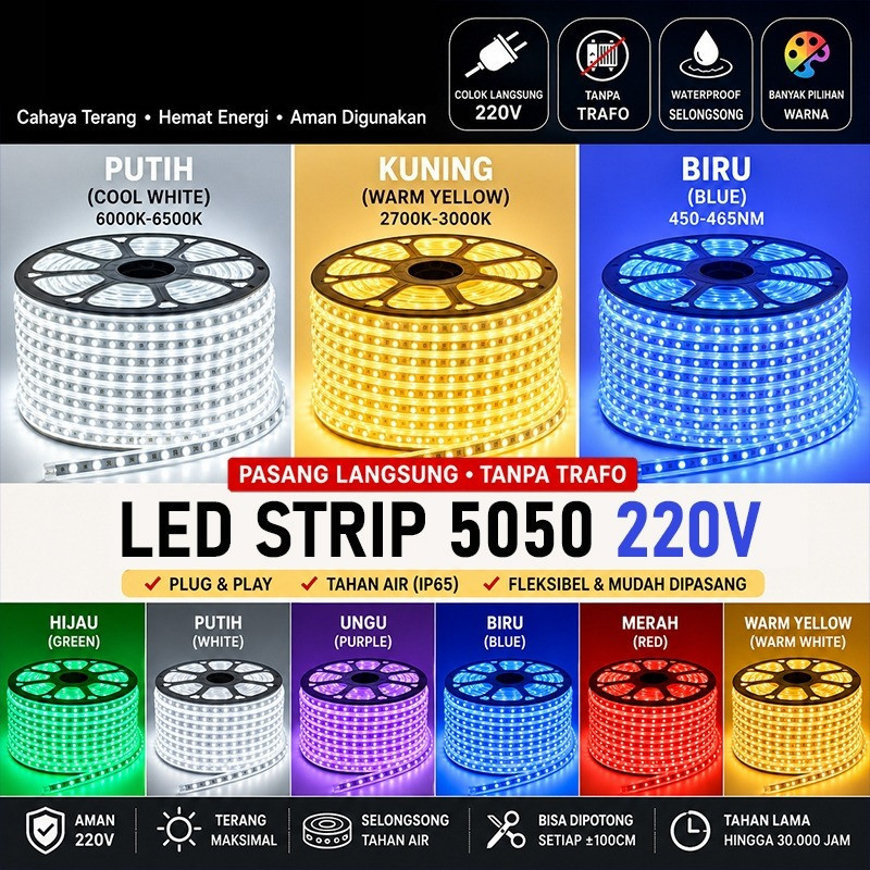 100Meter ROLL LAMPU LED STRIP SELANG SMD 100 M / LAMPU PLAFON CEILING CEILING PLAFON LED Free Soket
