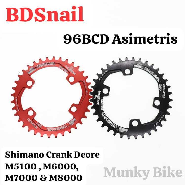 Foto Chainring Asymetris Snail 32T 34T 36T 38T BCD 96 BCD asimetris narrow wide untuk single chairing sepeda 96BCD Deore SLX XT XTR M6000 M7000 M8000 asymetric not deckas