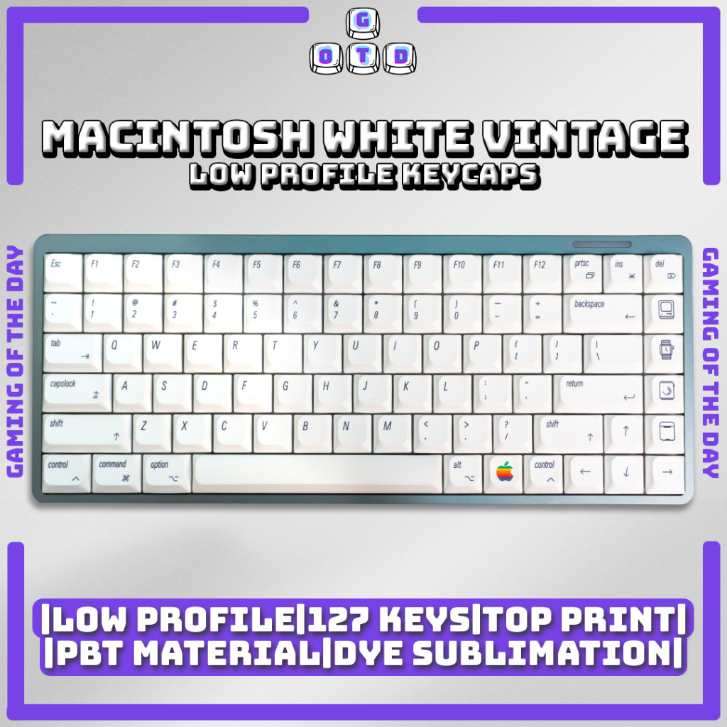 Low Profile Macintosh Vintage White Minimalist Keycaps for Windows and MAC PBT by GOTD