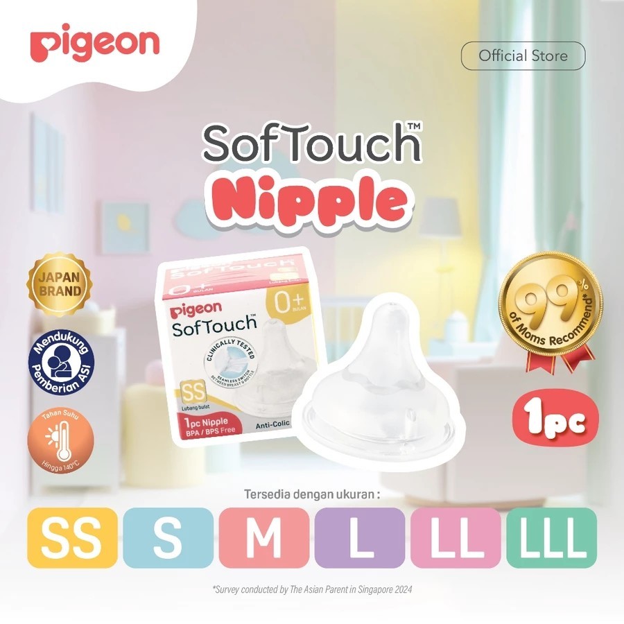 Pigeon Softouch Wide Neck Silicone Nipple Peristaltic Pentil Dot Bayi