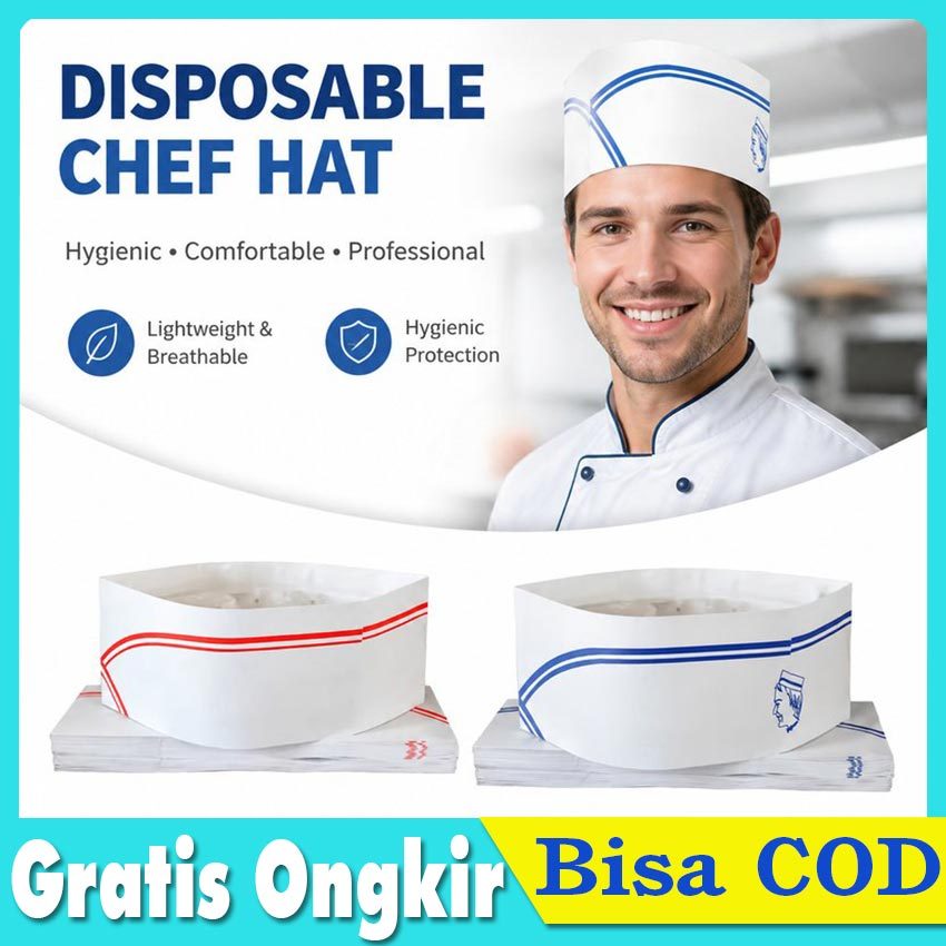 20/40pcs Kertas Viscose Topi/ Topi Master Chef Dunia /Topi Koki Kertas Klasik 29cm /Topi Masak Koki 