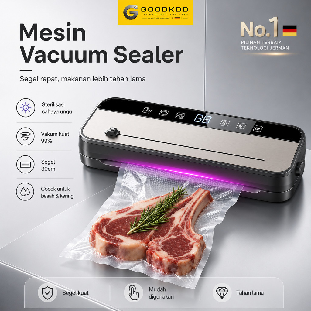(MIDZY_) GOODKDD Mesin Vakum Sealer Makanan 6 In 1 Sterilisasi UV 75KPa Pengemas Vakum Makanan Otoma