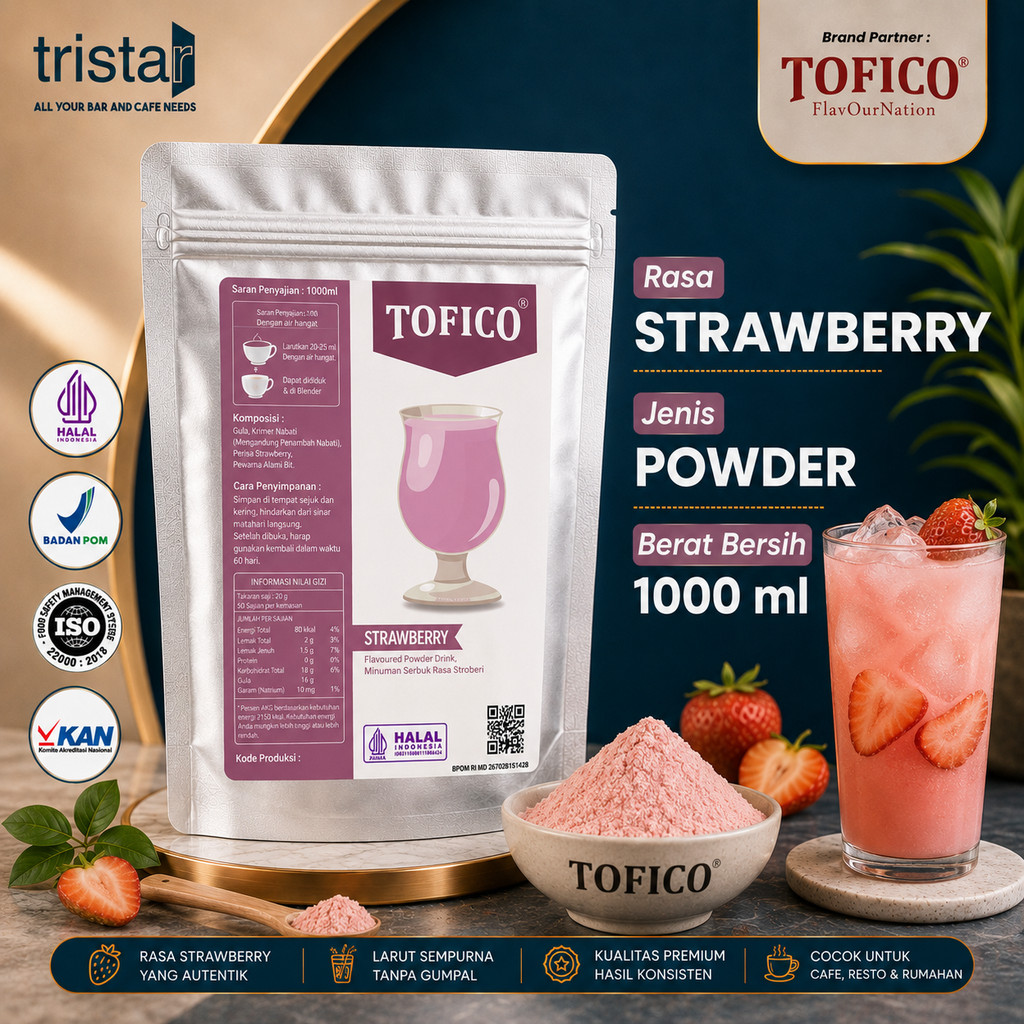 Tofico Powder Strawberry 1kg - Bubuk Minuman Rasa Strawberry Original Premium Quality 1000g