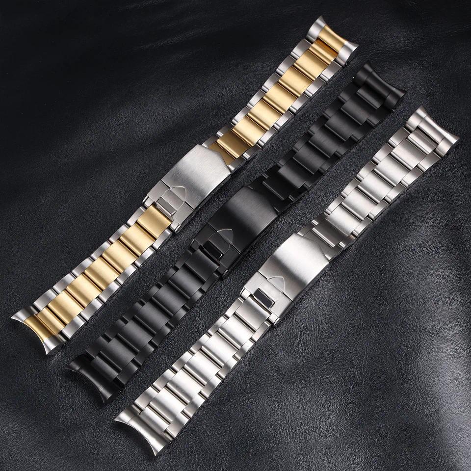 Tali Jam Tangan Stainless Steel Solid Warna Perak Hitam 22mm dengan Sentuhan Emas untuk Jam Tangan T