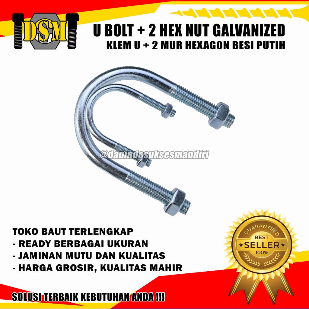 U Bolt M6 Galvanis / U Clamp 6 MM / Klem Gantung U 1/4 INCHI Besi Putih Galvanized