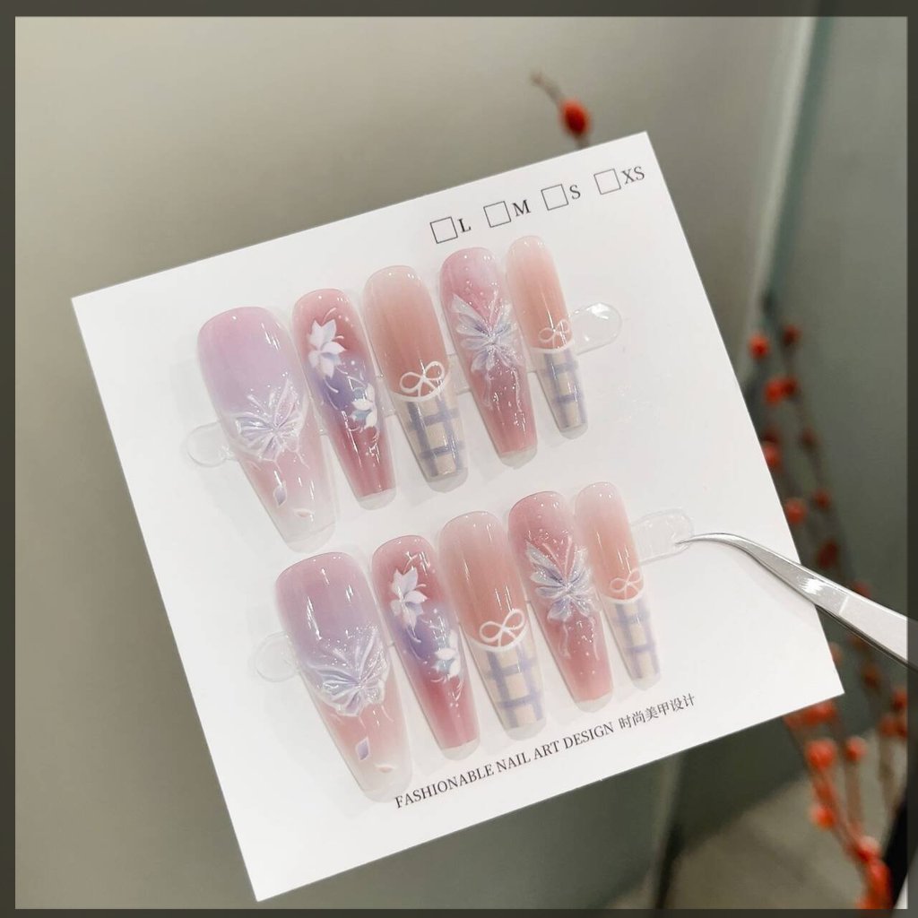 Free Lem 3D Cat Eyes Phoenix Lotus 10PCS DIY Kuku Palsu Panjang Press On Nails  Kuku Palsu Dengan Le