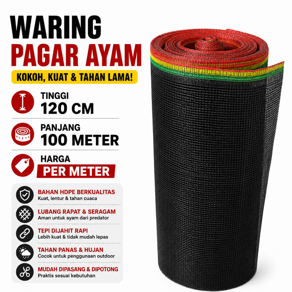 Jaring Waring TL Hitam / Waring Jaring Murah Harga Permeter / Waring 100 Meter