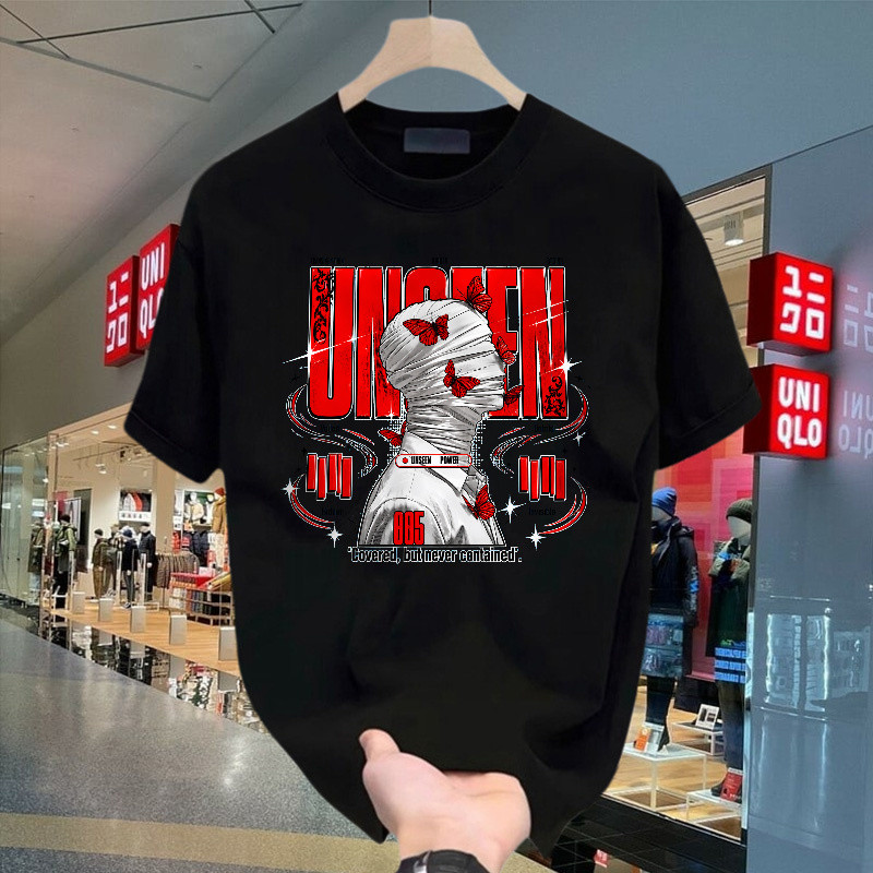 Unseen Power Dengan Ilustrasi Wajah Terbalut Dan Kupu-Kupu Merah, Kaos Pendek Katun Tshirt Nyaman Mo