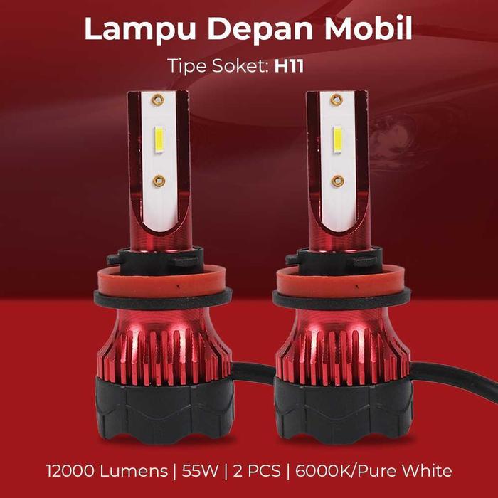 Lampu LED Mobil H11 12000LM 55W 6000K – 2 PCS Super Terang ZES Chip