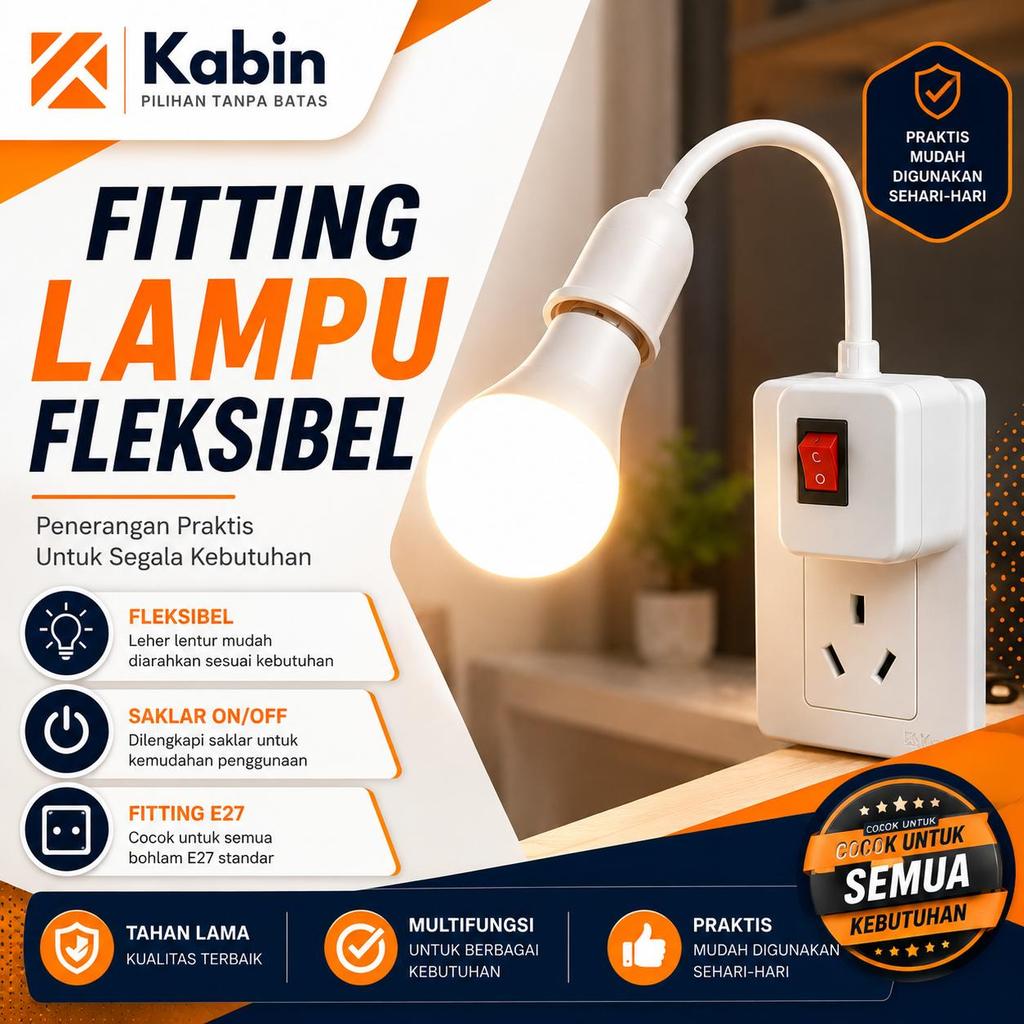 Fitting Lampu E27 Bohlam LED Colokan Dinding Gagang Fleksibel Saklar On Of