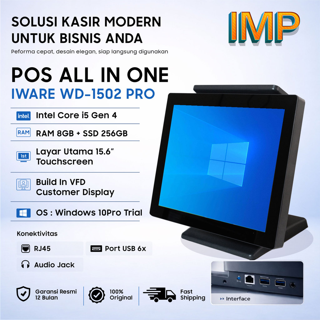 Iware WD-1502 Pro Pos All in One Mesin kasir 15.6 Touchscreen Intel Core I5 Ram 8GB / SSD 256GB