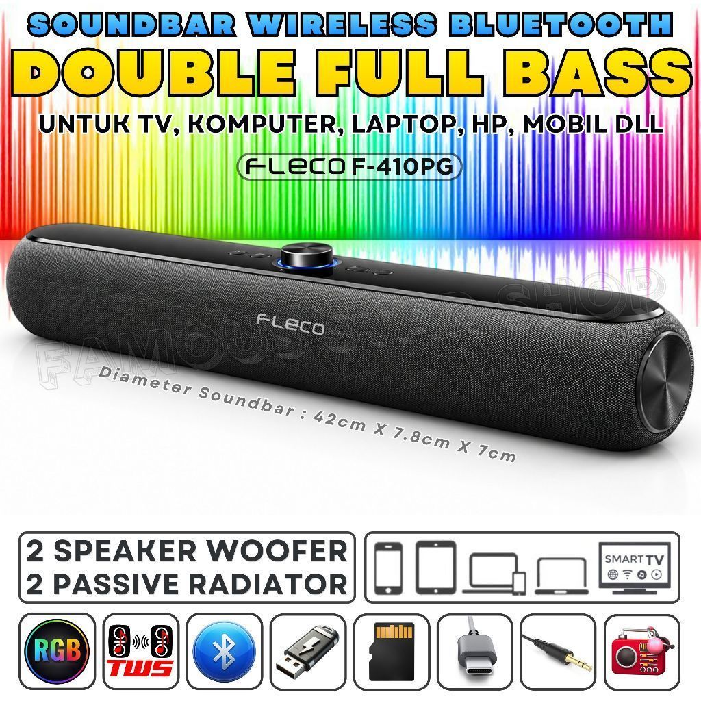 BISA COD BISA COD  Speaker Bluetooth Full Bass TV, Laptop, Komputer, HP SOUNDBAR FLECO F-410PG Speak