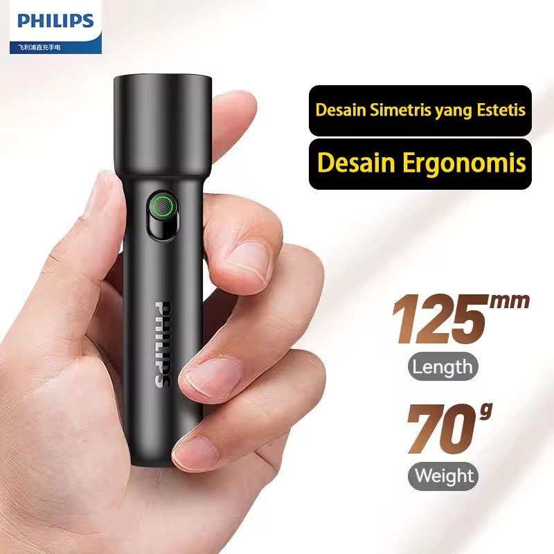 PROMO Philips SFL1235 EDC Senter LED Mini Flashlight / Flashlight Rechargeable Senter Mini / Isi Ula
