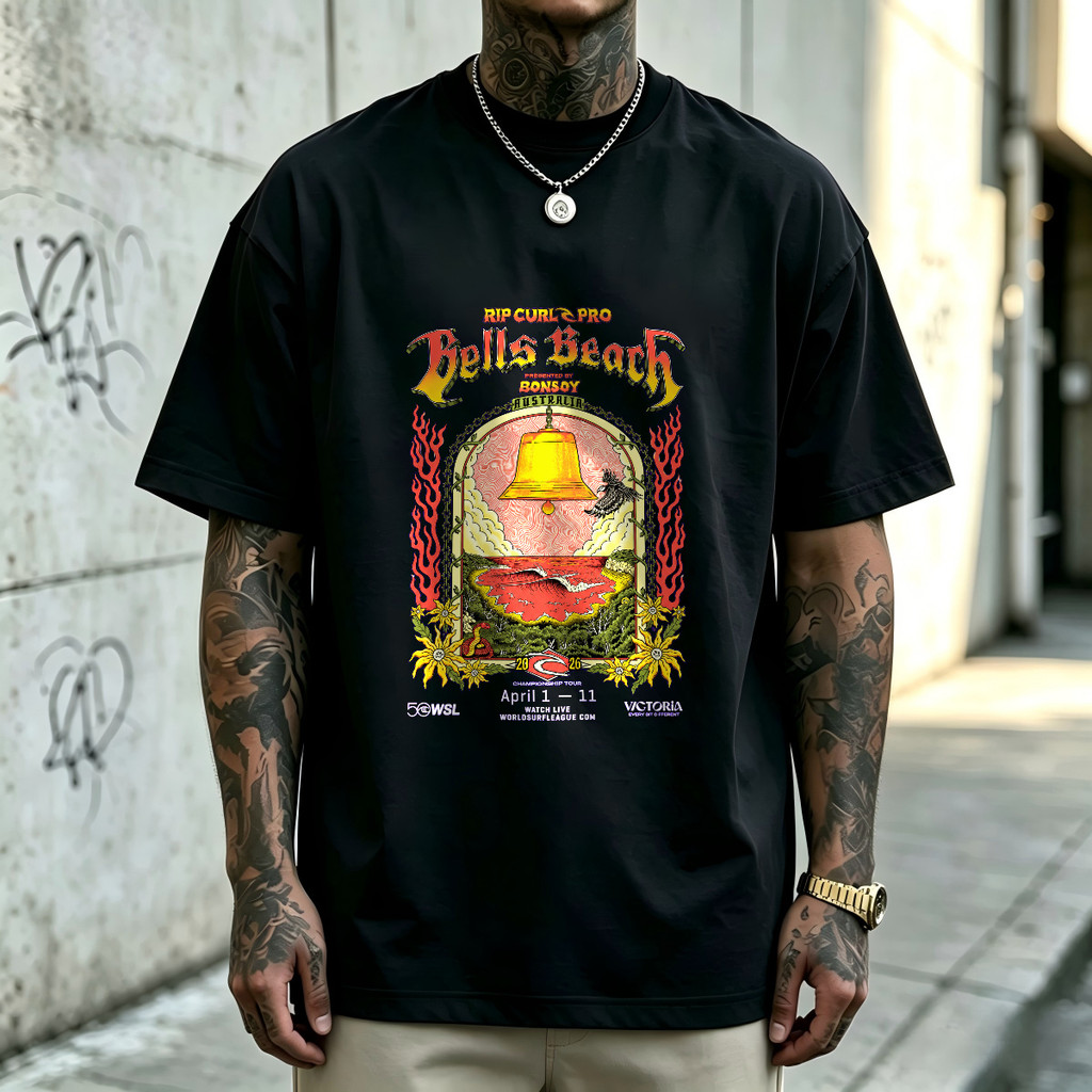 Kaos Pria Surfing Rip Curl Pro Bells Beach Australia Vintage Graphic, T-Shirt Oversize Unisex Lengan