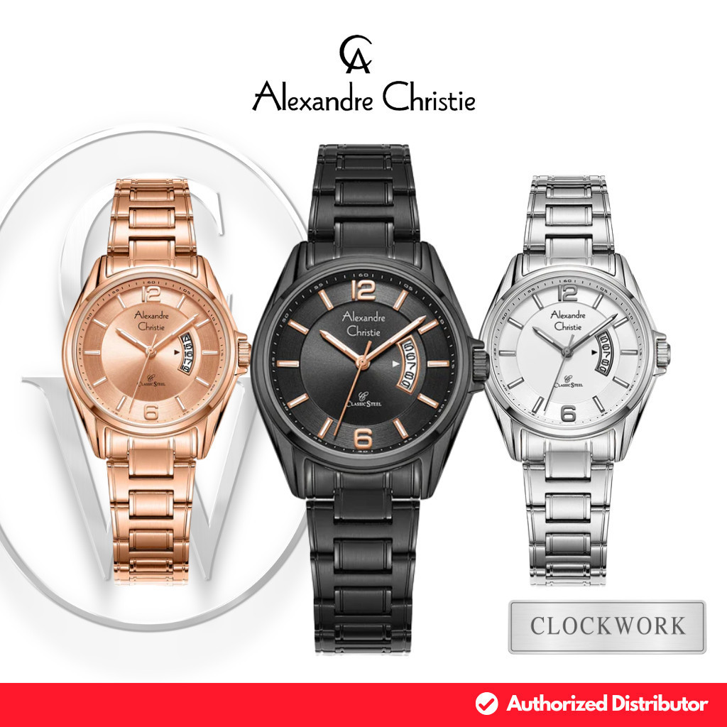 Jam Tangan Wanita Alexandre Christie Classic Steel AC 8684 LDB Rantai Simple Original Couple Minimal