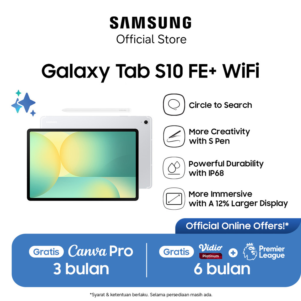 Samsung Galaxy Tab S10 FE+ Wifi 12GB/256GB - Silver | Tablet AI | Galaxy AI | Layar besar