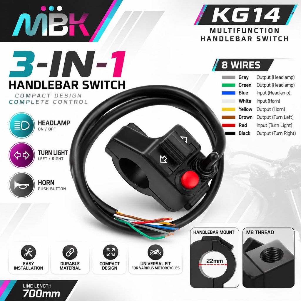 Saklar Kiri MBK KG14 Saklar 3 Tombol Motor Universal