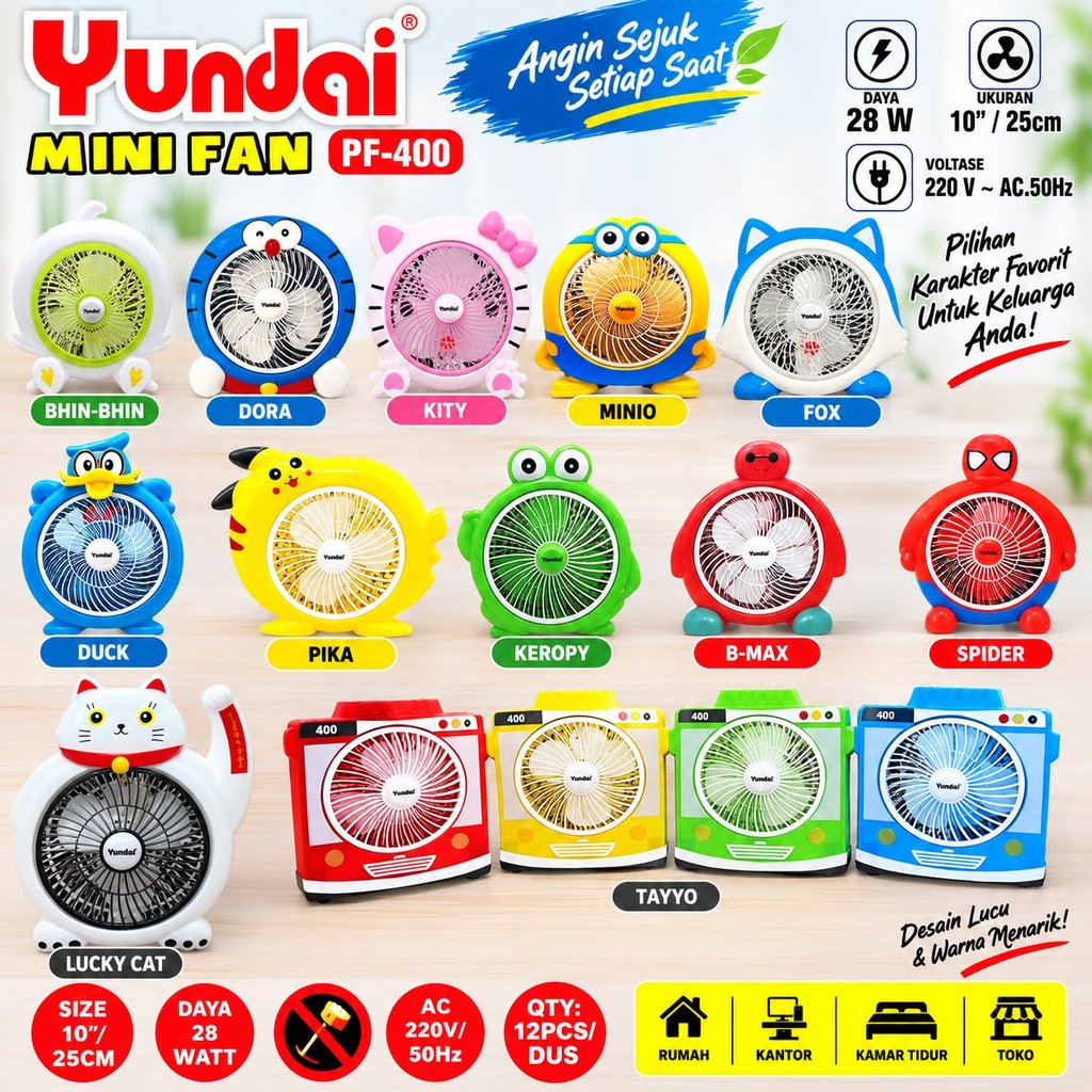 YUNDAI Kipas Karakter / Kipas Motif  / Kipas Meja Karakter 8inchi - 10 inchi, Angin kenceng.