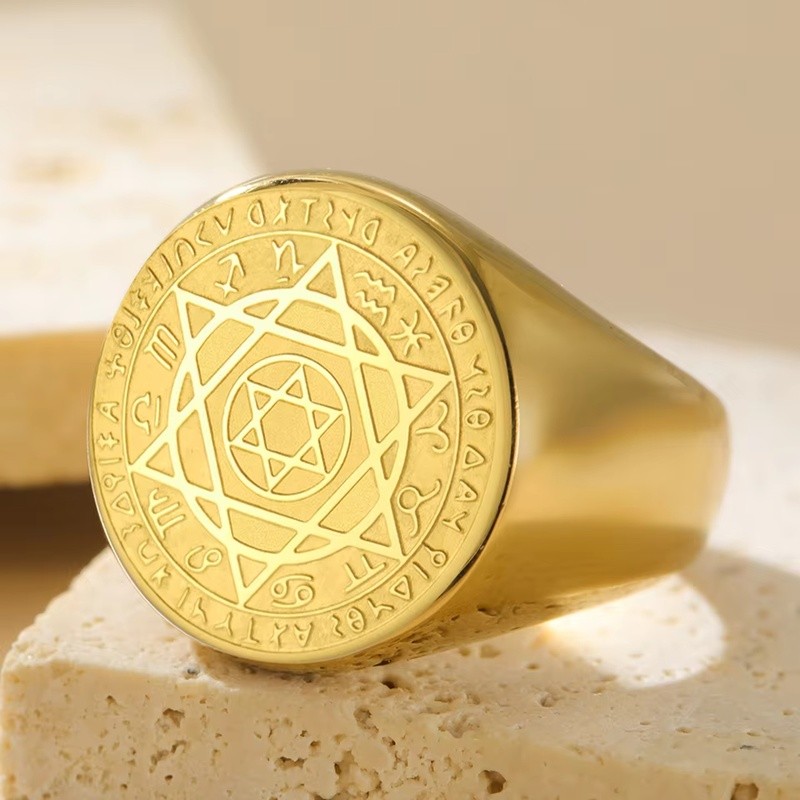 Cincin Segel Jimat Dawapara Solomon Heksagram 12 Rasi Bintang Kabbalah Keberkahan Kesehatan Jimat Ke