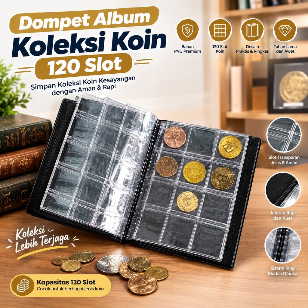 Dompet Album Koleksi Koin 120 Slot Mini untuk Koin Medali dan Token