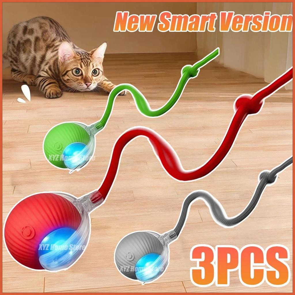 Mainan Kucing Interaktif Bola Otomatis - Ekor Palsu, Rechargeable, Menggelinding Sendiri, Imitasi Ti