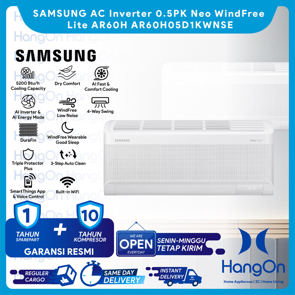 SAMSUNG AR60H Neo WindFree Lite AC Inverter 0.5PK AR60H05D1KWNSE / AR60H05D1KWXSE AI Fast & Comfort 
