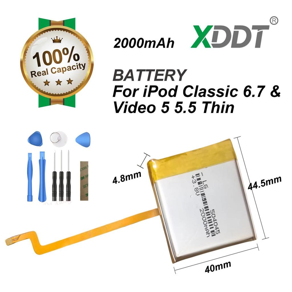 XDDT 2000mAh Square Battery Upgrade SSD Replacement for iPod Classic 6.7&Video 5 5.5 Thin