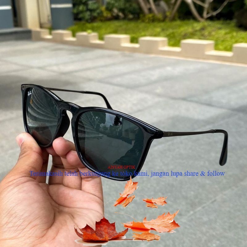 Kacamata Sunglasses Fashion Pria RB RAYBAN CHRIS RB4187 Lensa Kaca Black Glossy - BEST SELLER GLASSE