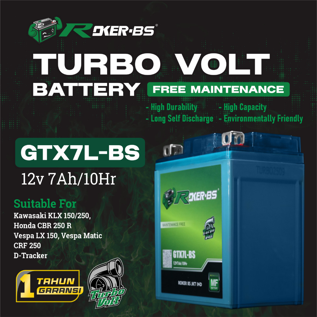 AKI BATERAI TURBO VOLT BATTERY 12v Aki Motor Aki Kering 5Ah/6Ah/7Ah/8Ah/9Ah/ 10HR ROKER-BS DUNIA AUT