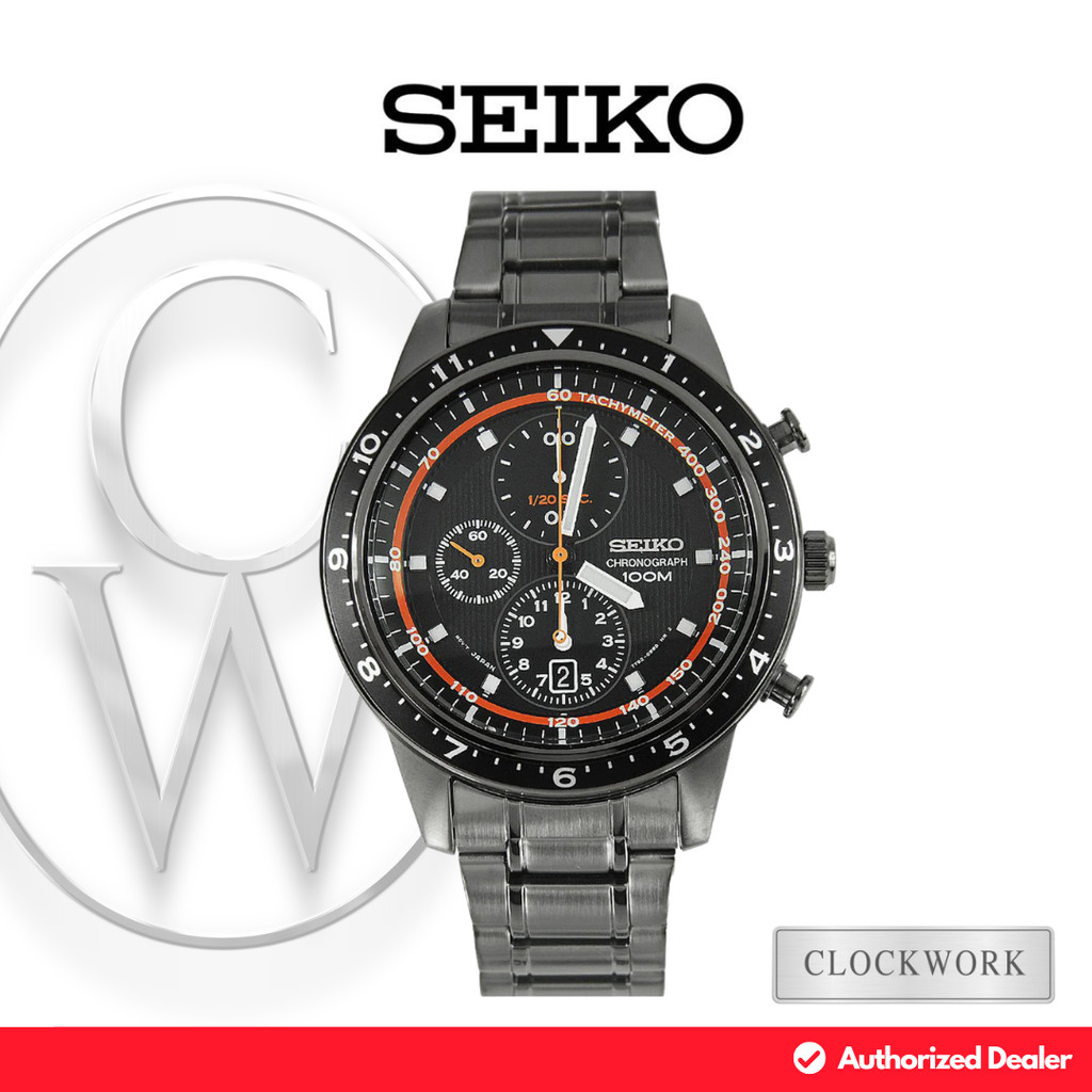 Jam Tangan Pria Seiko Chronograph Watch SNDF41P1 Rantai Sporty Casual Hitam