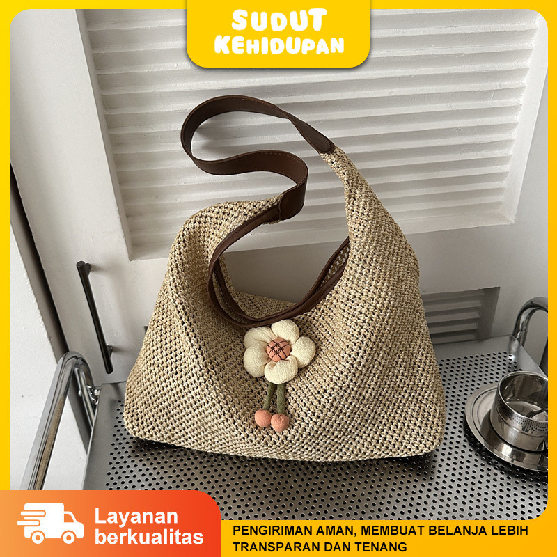 Tas Rajut Handmade Totebag Anyaman Rajutan Tas Selempang Kapasitas Besar Stylish - Cocok untuk Wanit